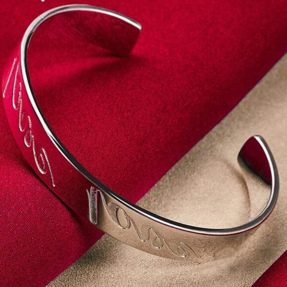 Sterling Silver Love Engraved Bangle Bracelet - Picture 6 of 6